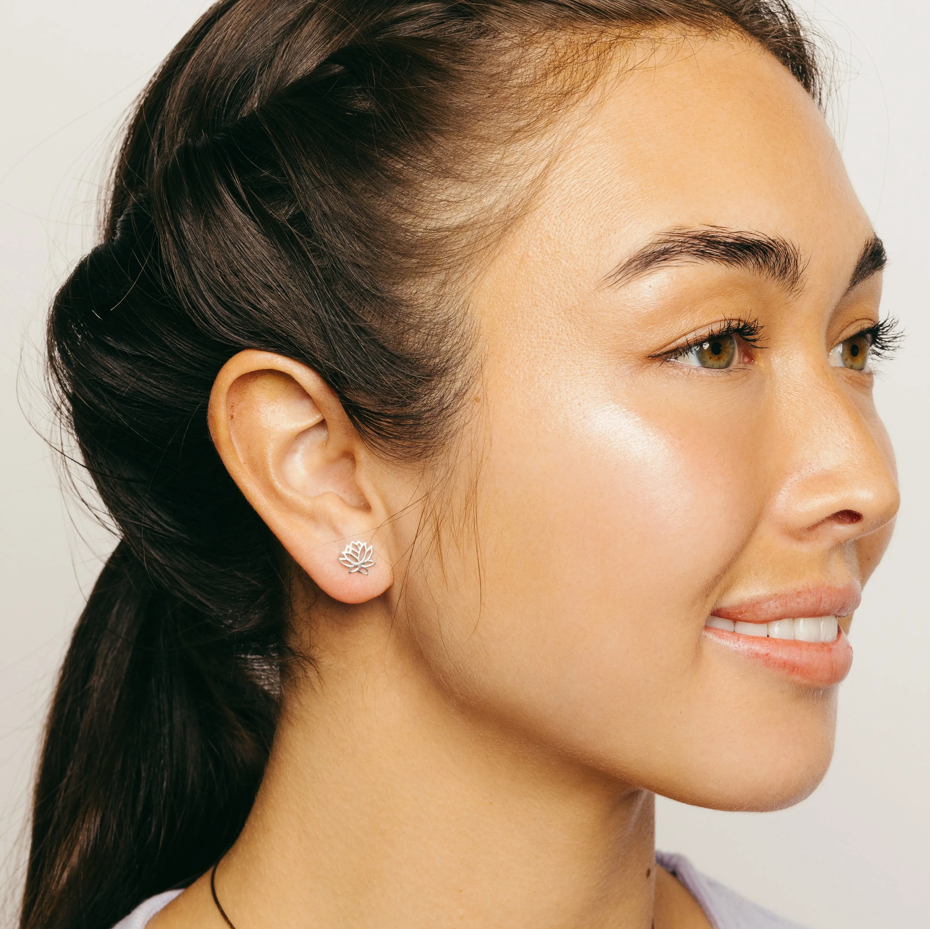 Tiny Charm Post Earrings - Lotus Flower