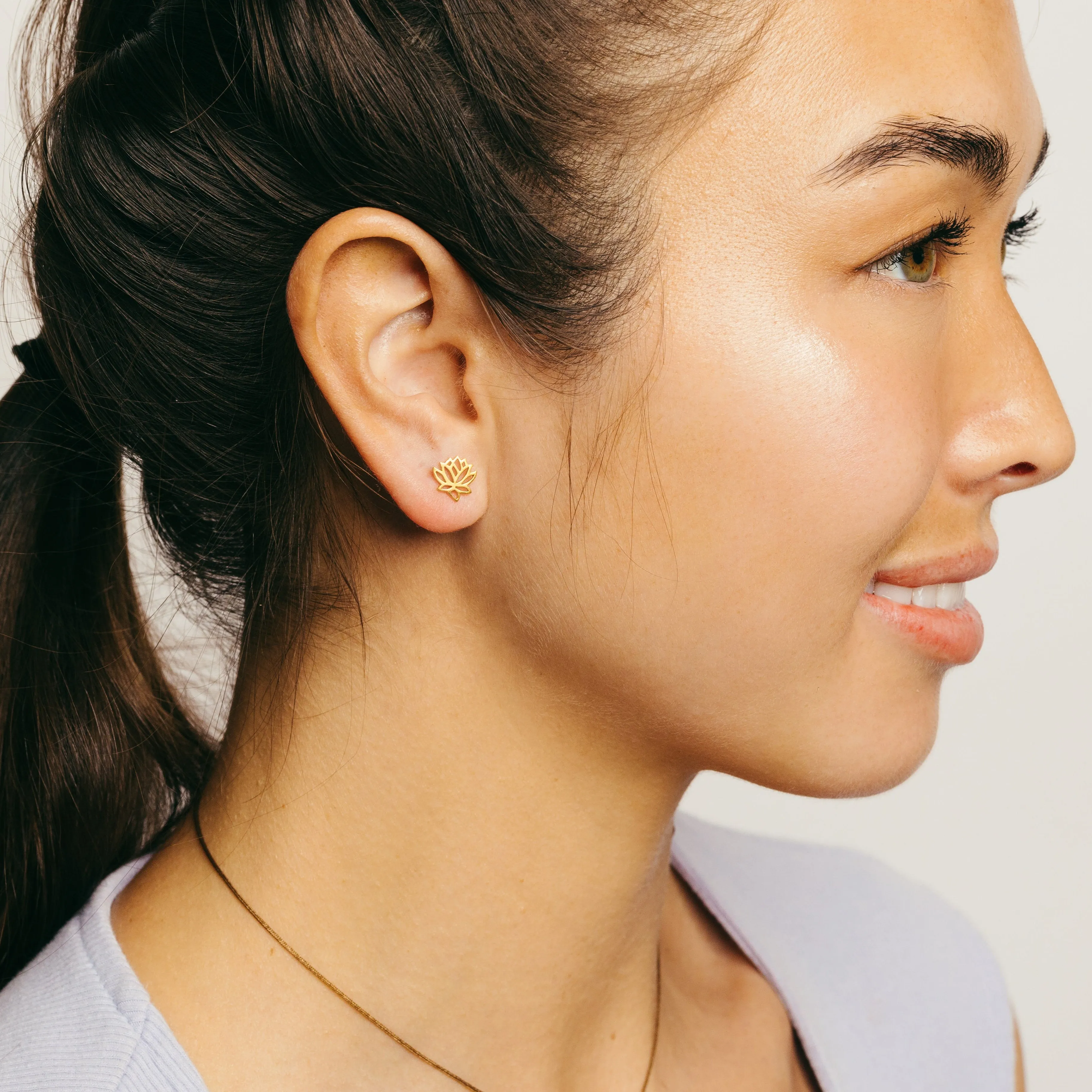 Tiny Charm Post Earrings - Lotus Flower