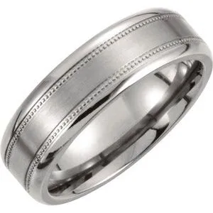 Titanium 7 mm Satin Finish Center & Polished Milgrain Band Size 10