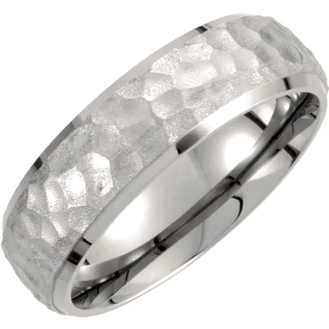 Titanium 7mm Hammered Finish Beveled Edge Band Size 12