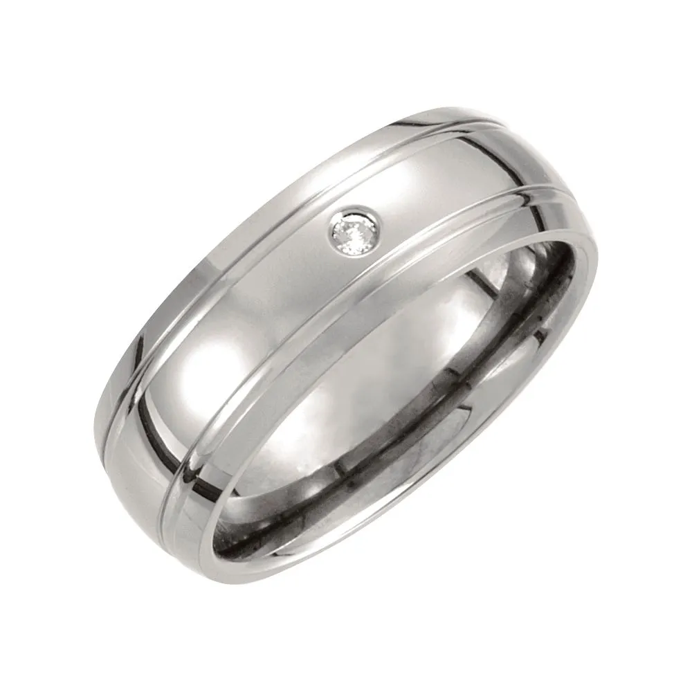 Titanium 8mm .05 CTW Diamond Ridged Band Size 11.5