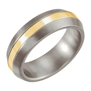 Titanium & 14k Yellow Gold Inlay 6mm Satin Finished Band Size 9.5