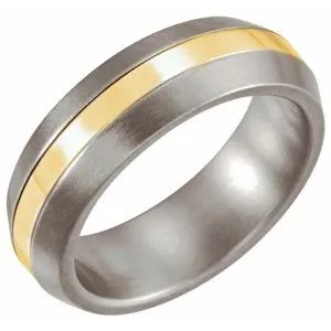 Titanium & 14K Yellow Inlay 6 mm Satin Finished Band Size 11.5