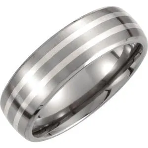 Titanium & Sterling Silver Inlay 7 mm Satin Finish Band Size 7