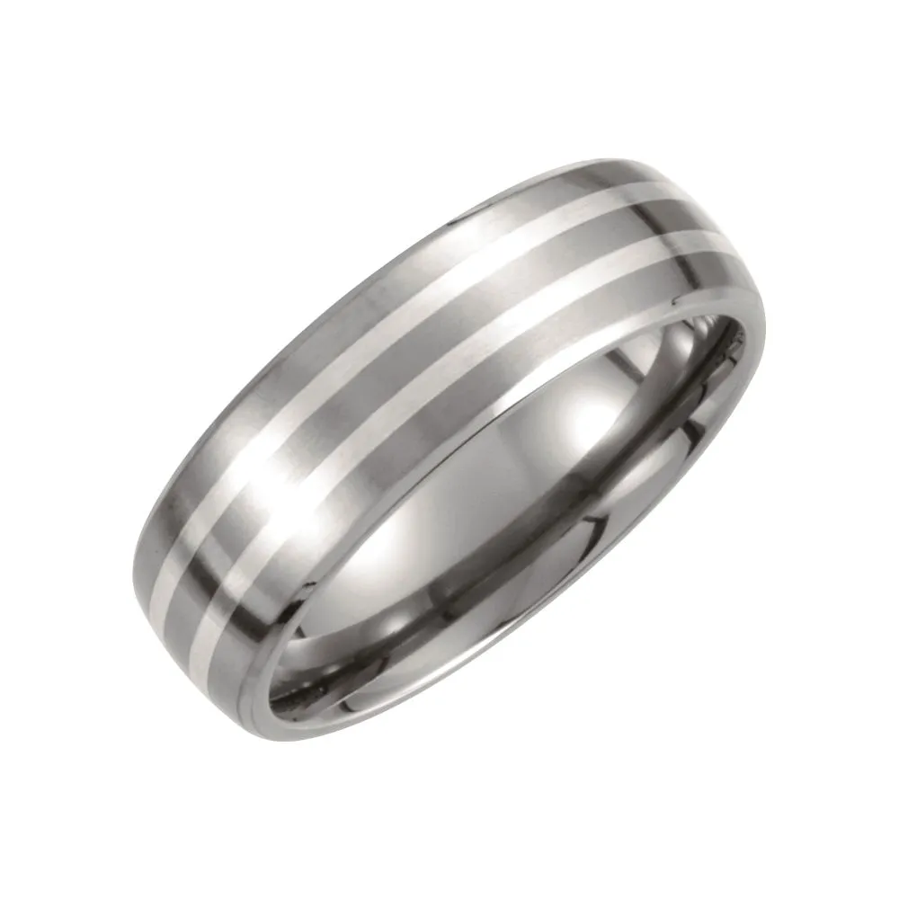 Titanium & Sterling Silver Inlay 7mm Satin Finish Band Size 8.5