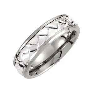 Titanium & Sterling Silver Inlay 7mm Woven Band Size 10.5