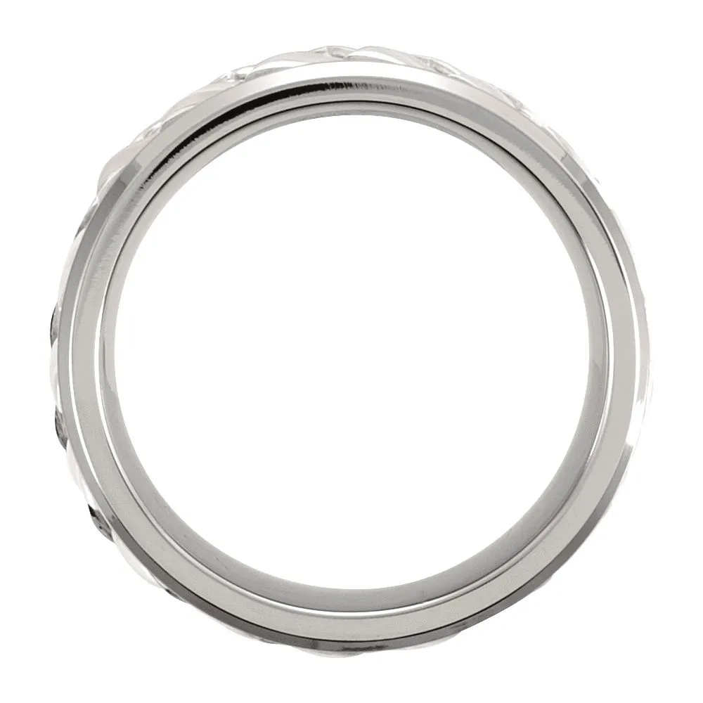 Titanium & Sterling Silver Inlay 7mm Woven Band Size 10.5