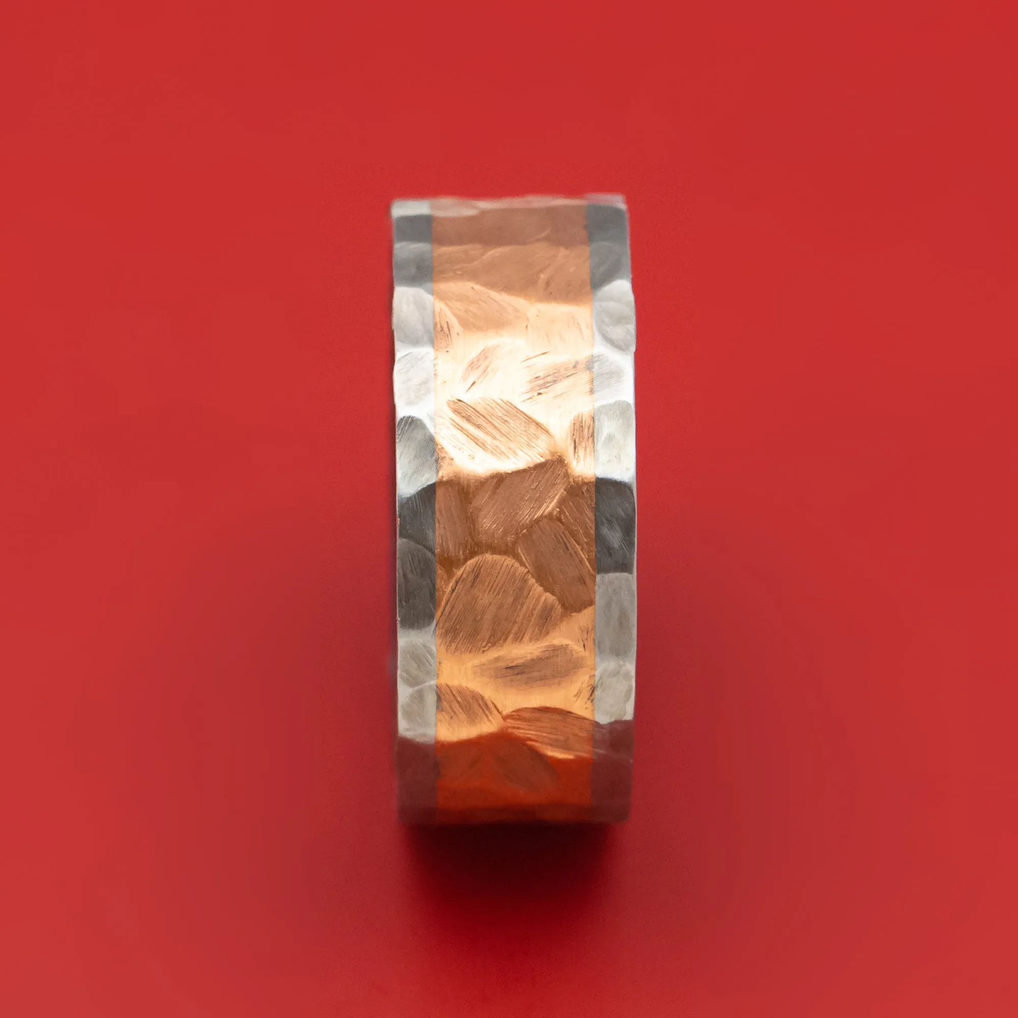 Titanium and Copper Ring Rock Finished with Wood Sleeve Custom Band
