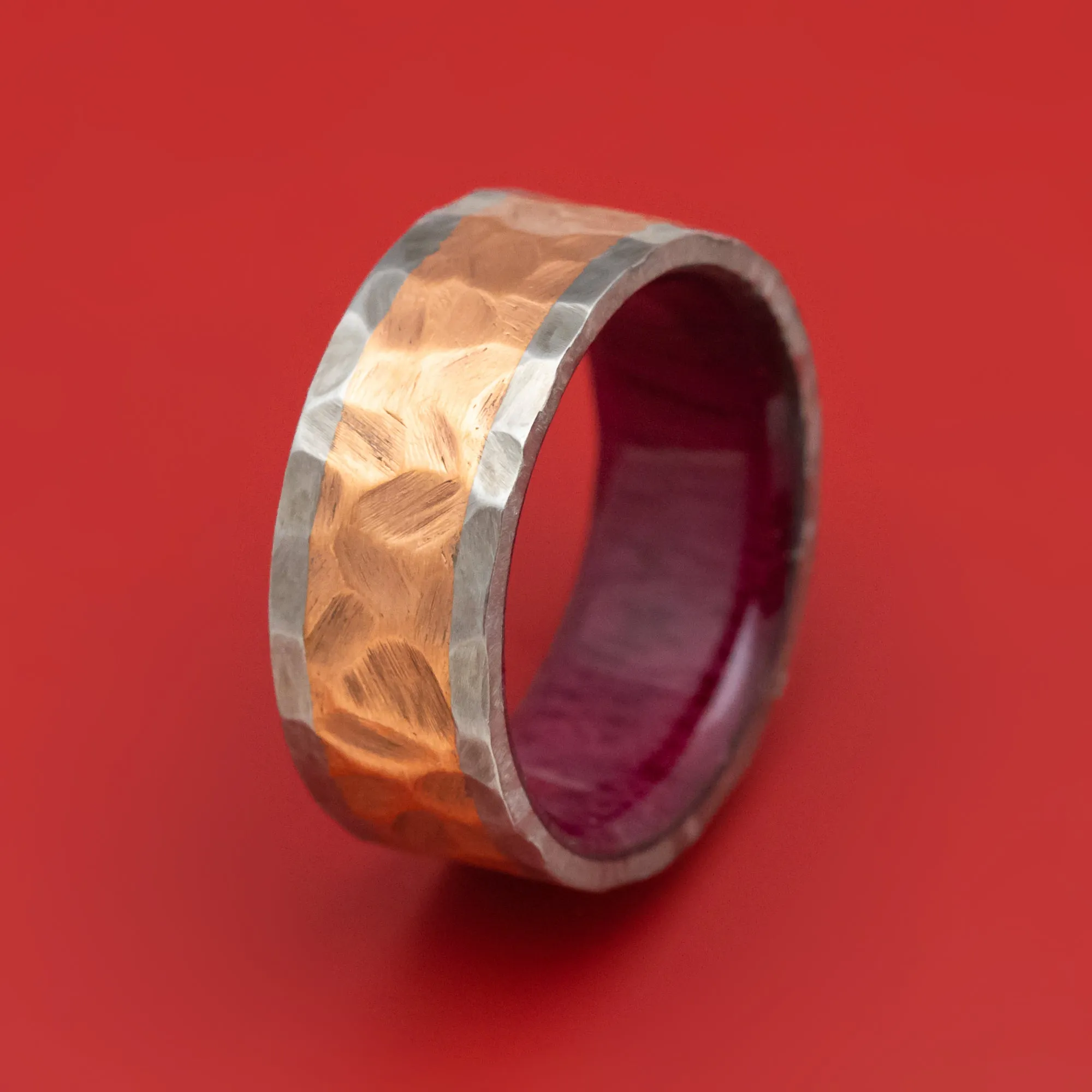 Titanium and Copper Ring Rock Finished with Wood Sleeve Custom Band