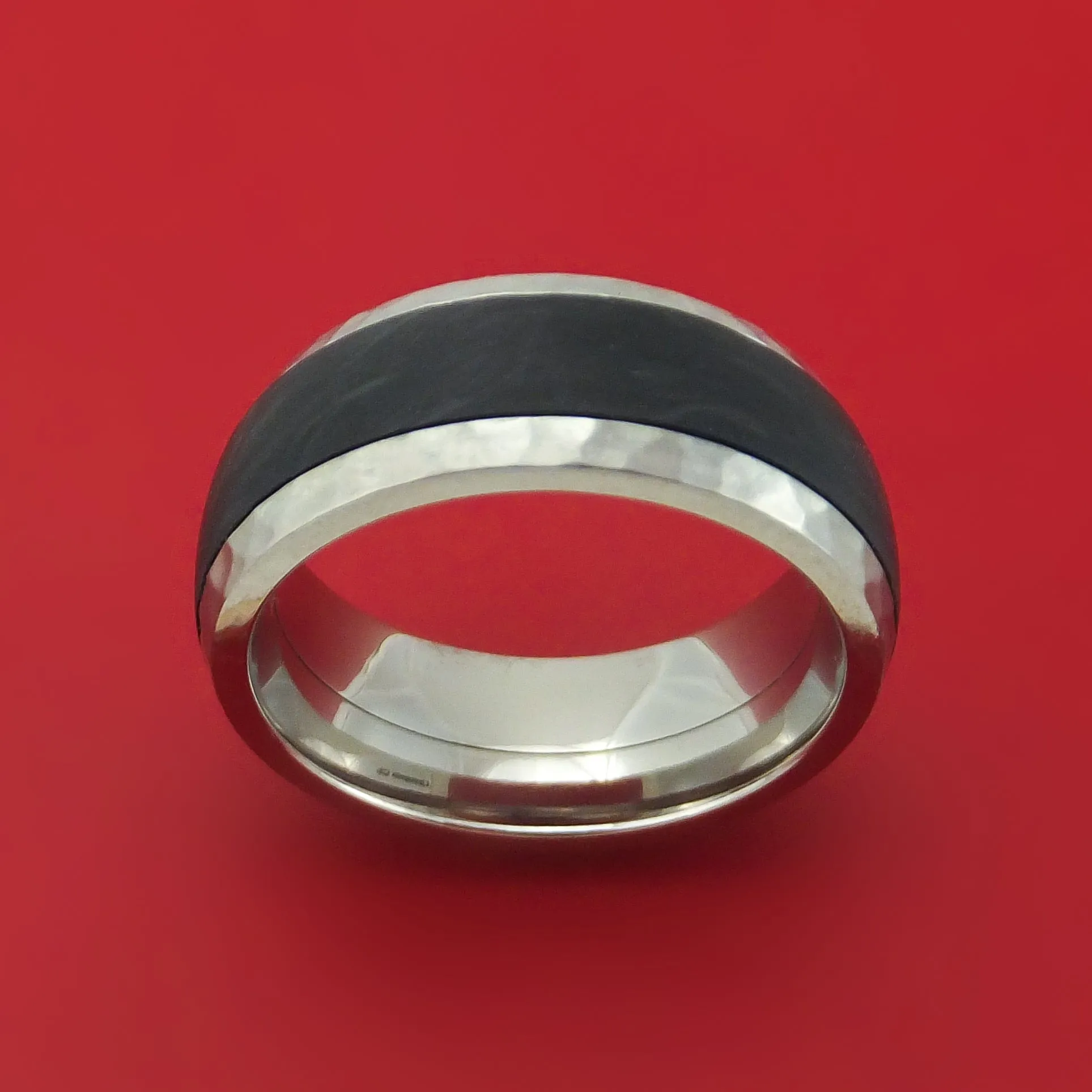 Titanium and Forged Carbon Fiber Hammered Band Custom Made