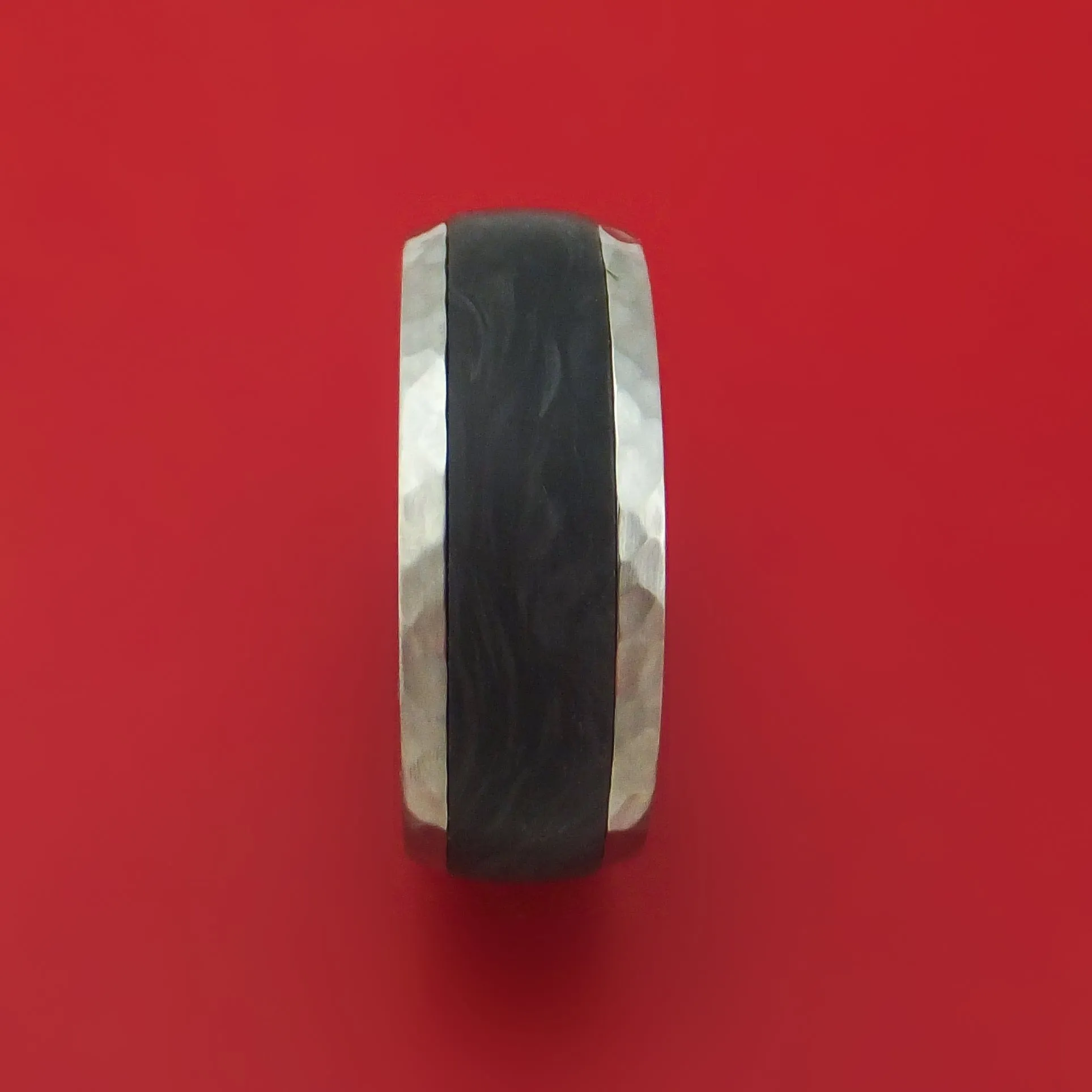Titanium and Forged Carbon Fiber Hammered Band Custom Made
