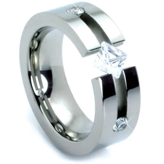 Titanium Band His and Hers 6MM & 8MM Tension Set Cubic Zirconia Gemstones Unique Design FREE gift Box Size 6 7 8 9 10 11 12 13 14
