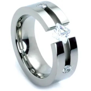 Titanium Band His and Hers 6MM & 8MM Tension Set Cubic Zirconia Gemstones Unique Design FREE gift Box Size 6 7 8 9 10 11 12 13 14