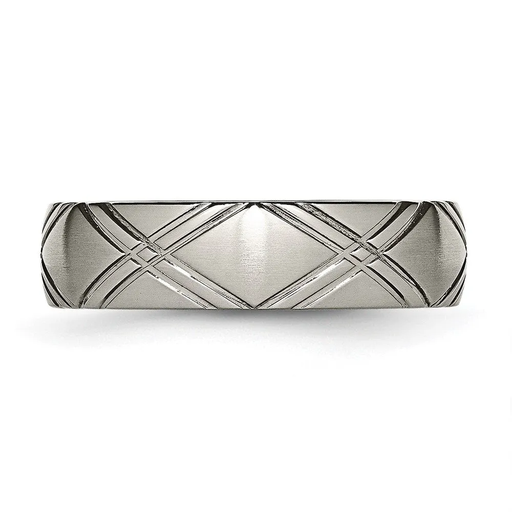 Titanium Brushed and Polished 6mm Criss-cross Design Band