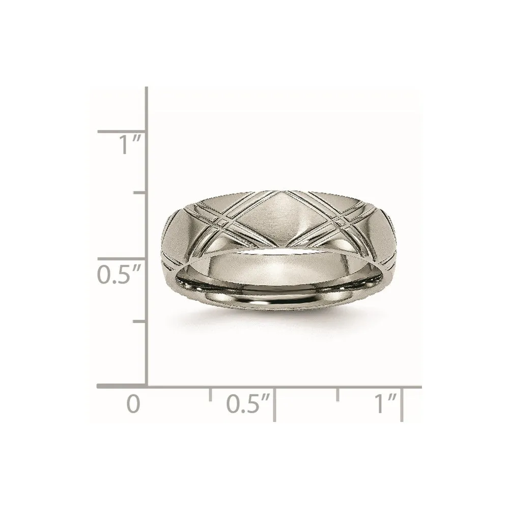Titanium Brushed and Polished 6mm Criss-cross Design Band
