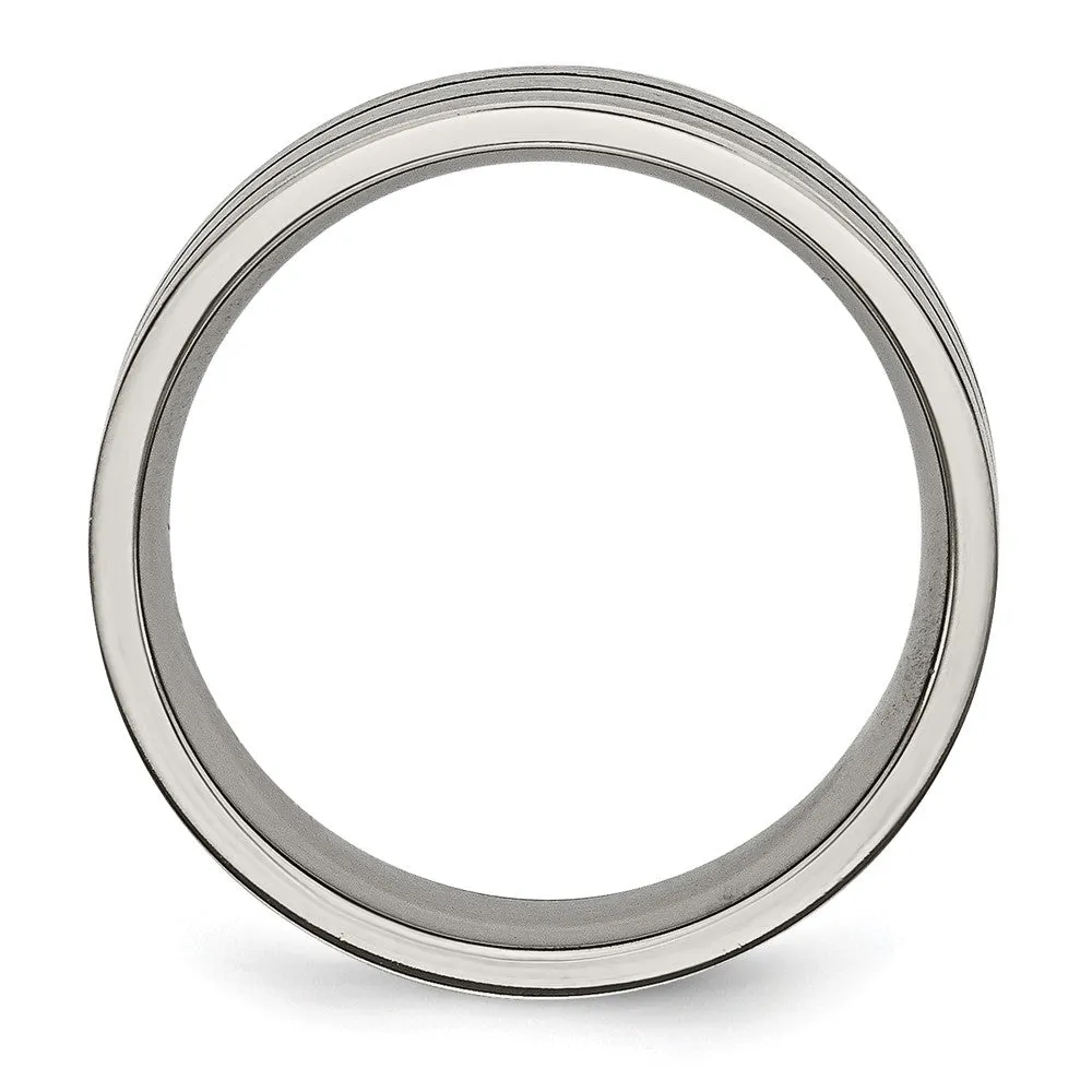 Titanium Brushed Black Enamel Grooved 7mm Flat Band
