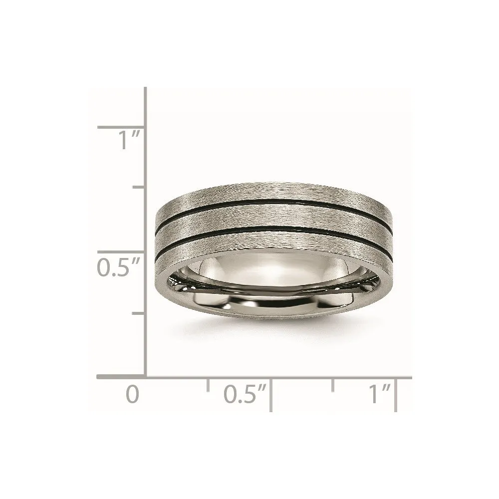 Titanium Brushed Black Enamel Grooved 7mm Flat Band