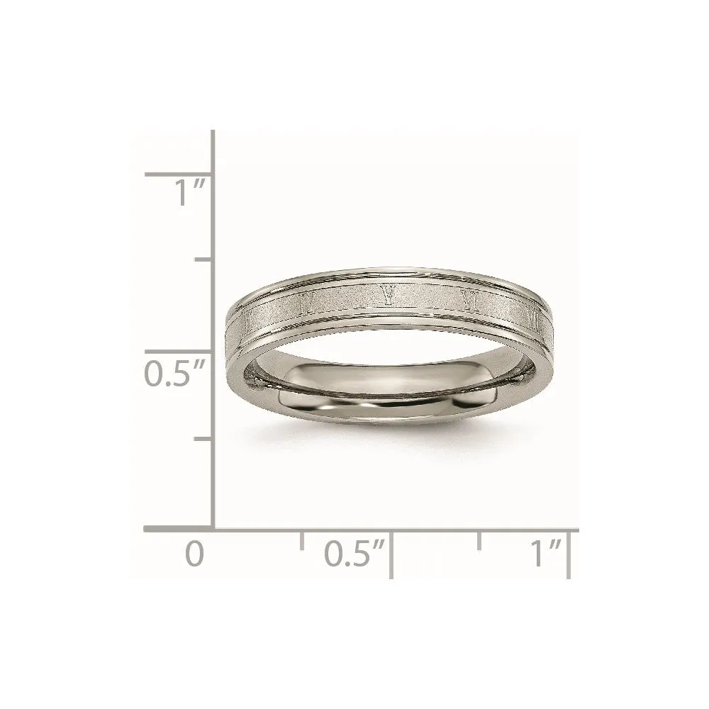 Titanium Brushed Center 4mm Roman Numerals Band