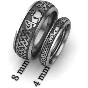 Titanium Claddagh Wedding Ring Set 1 - 8mm-4mm