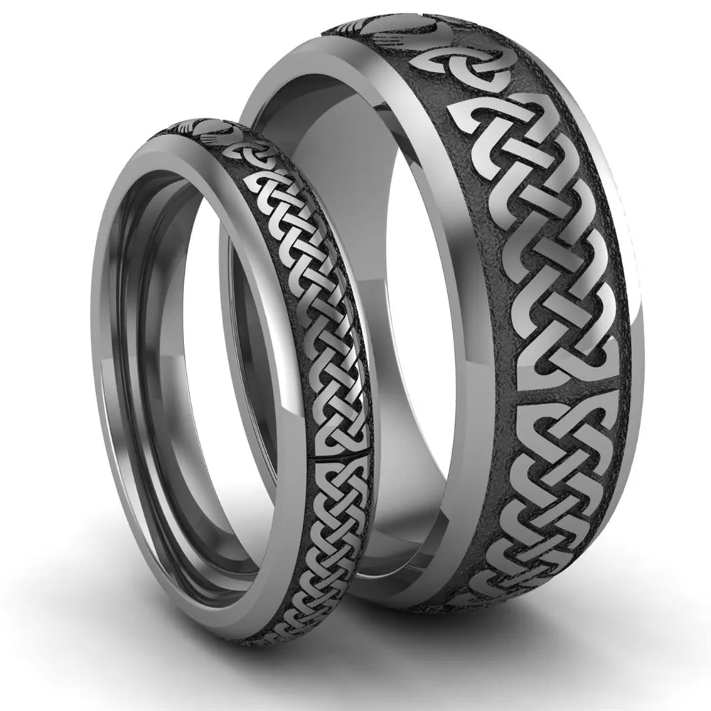 Titanium Claddagh Wedding Ring Set 1 - 8mm-4mm