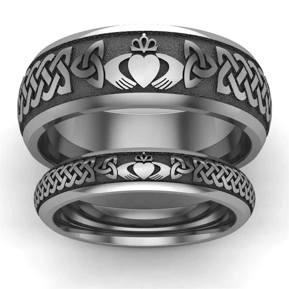 Titanium Claddagh Wedding Ring Set 1 - 8mm-4mm