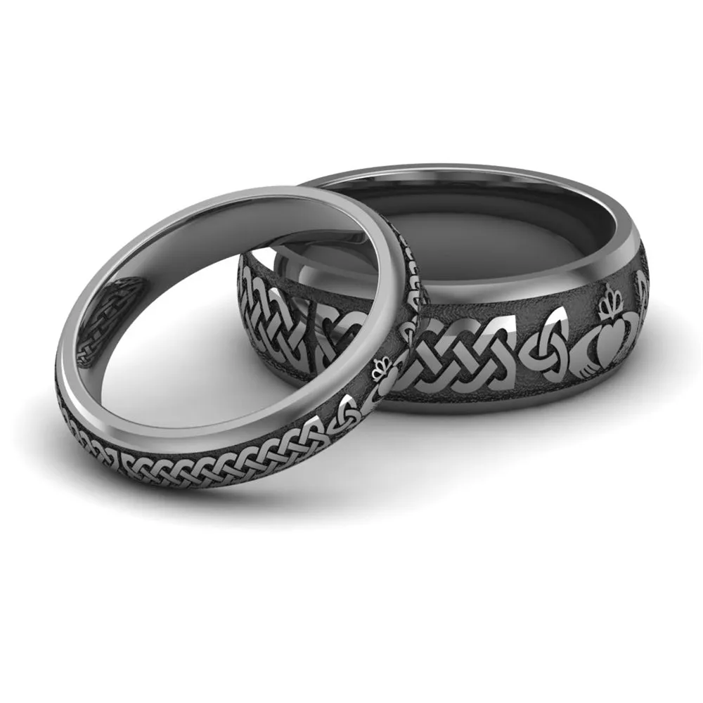 Titanium Claddagh Wedding Ring Set 1 - 8mm-4mm