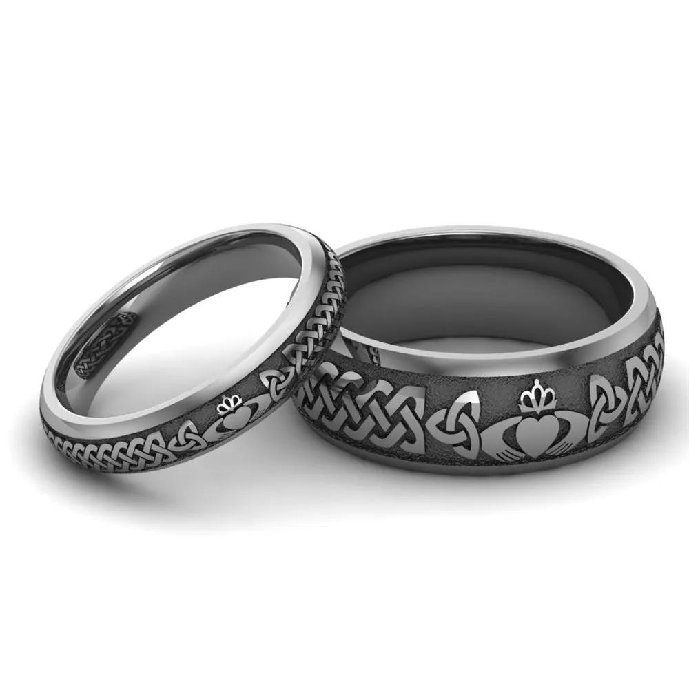 Titanium Claddagh Wedding Ring Set 1 - 8mm-4mm