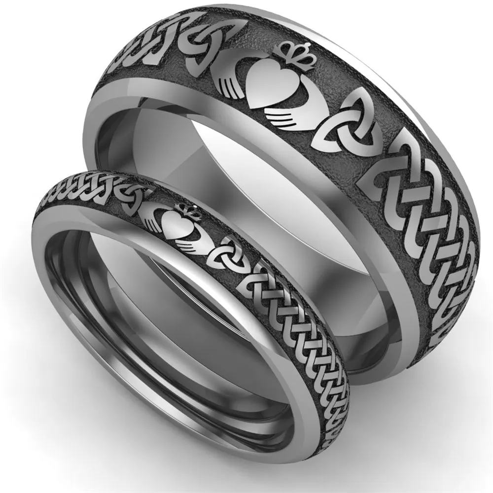Titanium Claddagh Wedding Ring Set 1 - 8mm-4mm
