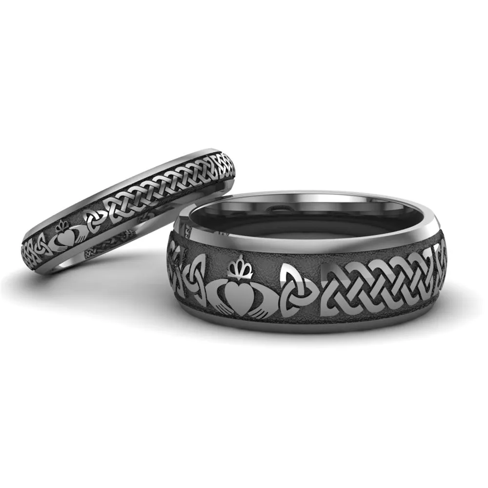 Titanium Claddagh Wedding Ring Set 1 - 8mm-4mm