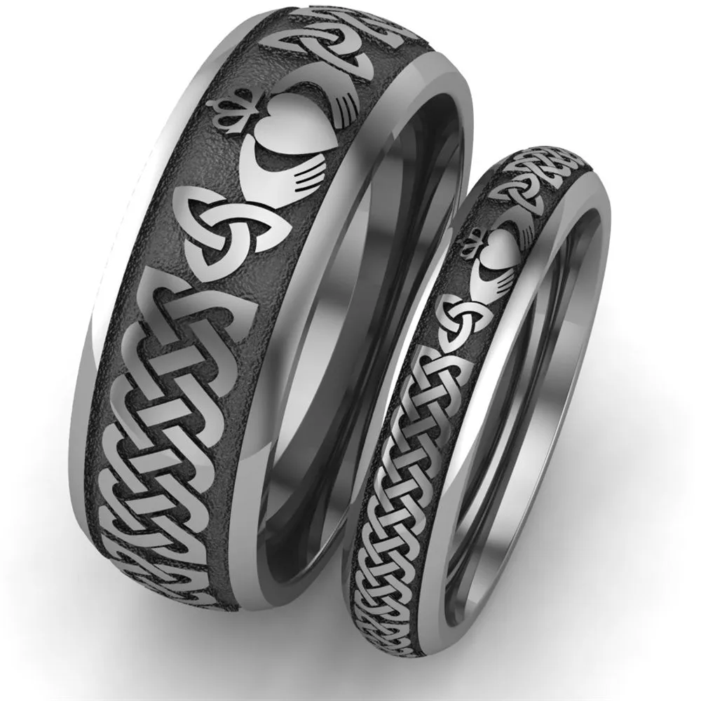 Titanium Claddagh Wedding Ring Set 1 - 8mm-4mm