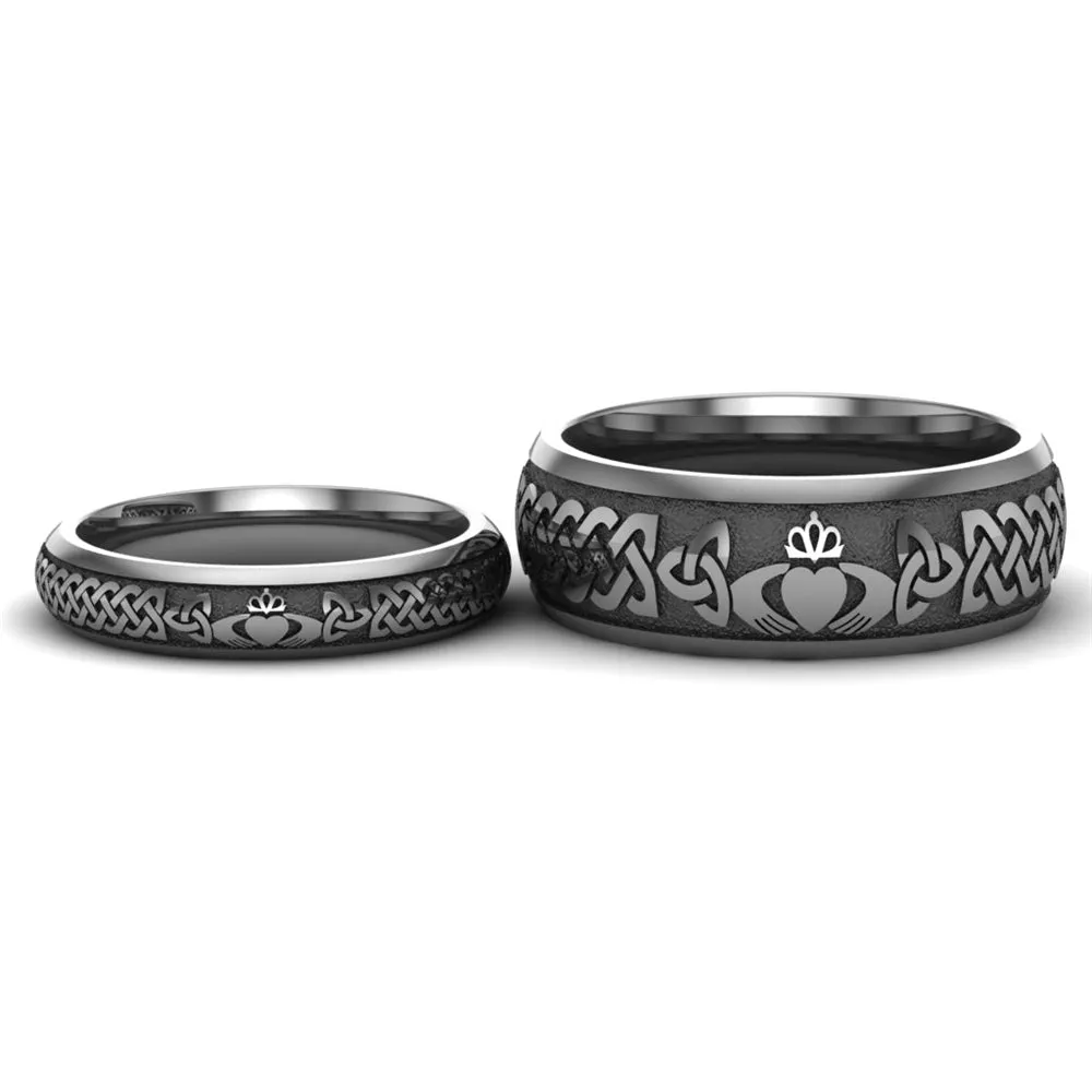 Titanium Claddagh Wedding Ring Set 1 - 8mm-4mm