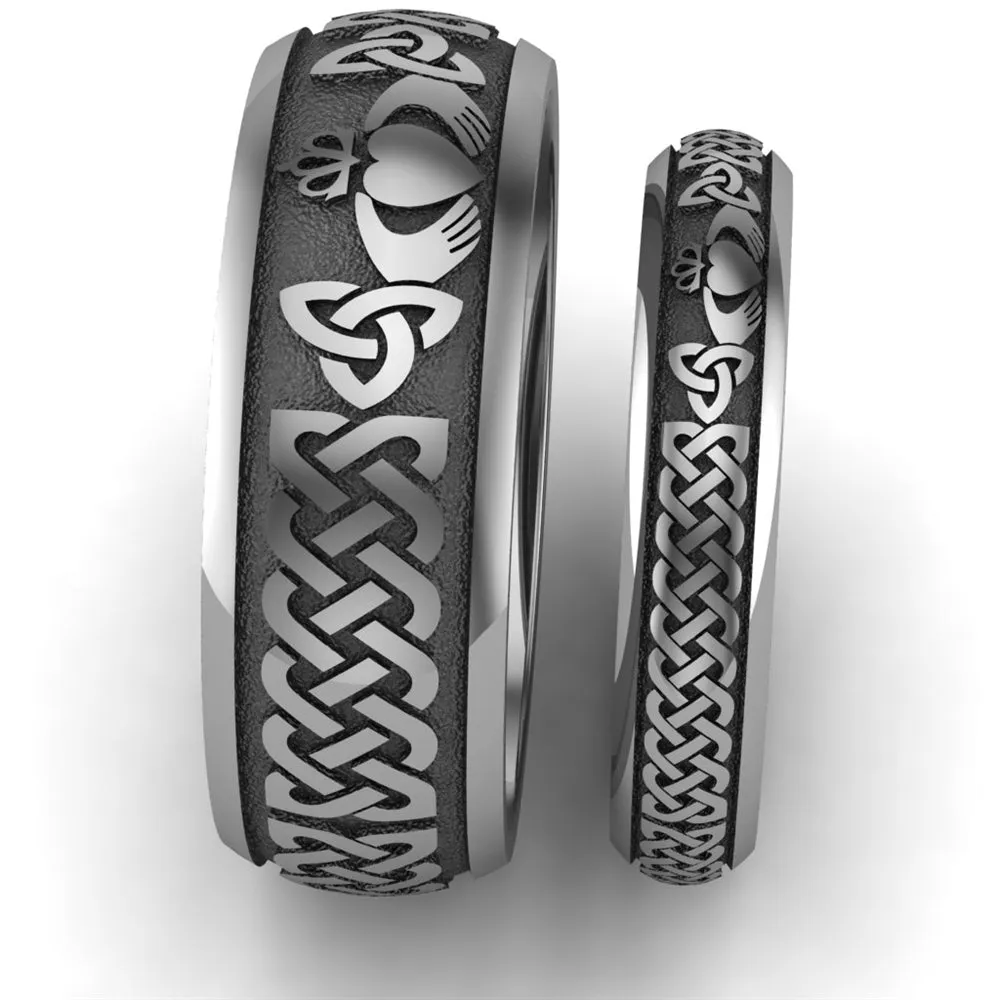 Titanium Claddagh Wedding Ring Set 1 - 8mm-4mm