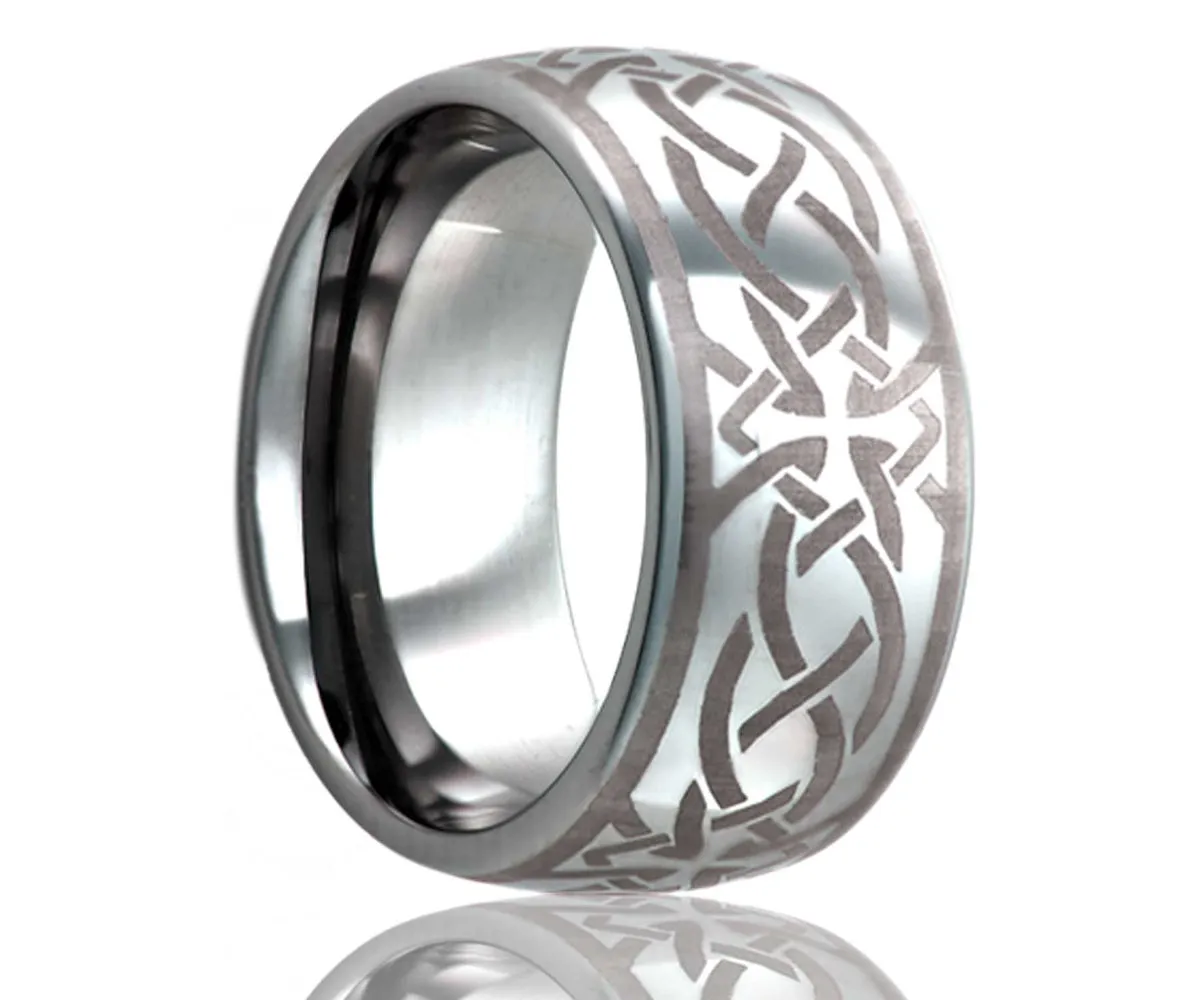 Titanium Dome Laser Engraved Cross Ring