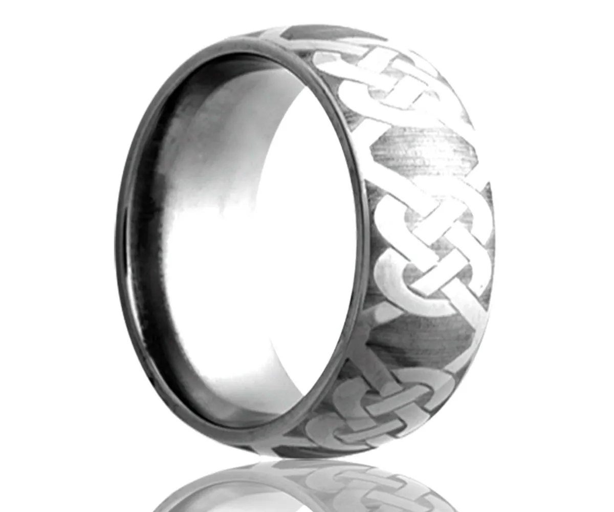 Titanium Dome Laser Engraved Infinity Knot Ring