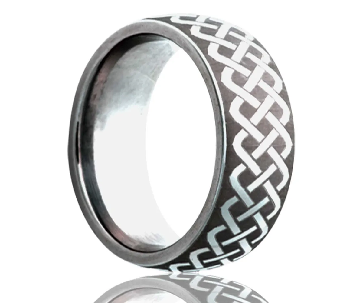 Titanium Dome Laser Engraved Weave Ring