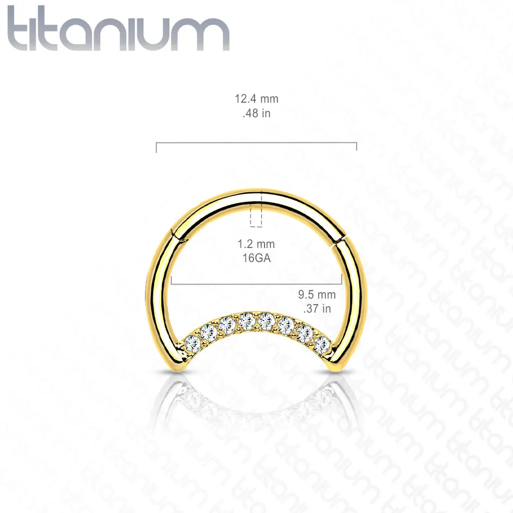 Titanium Hinged Segment Hoop Ring CZ Crescent For Nose Septum Cartilage