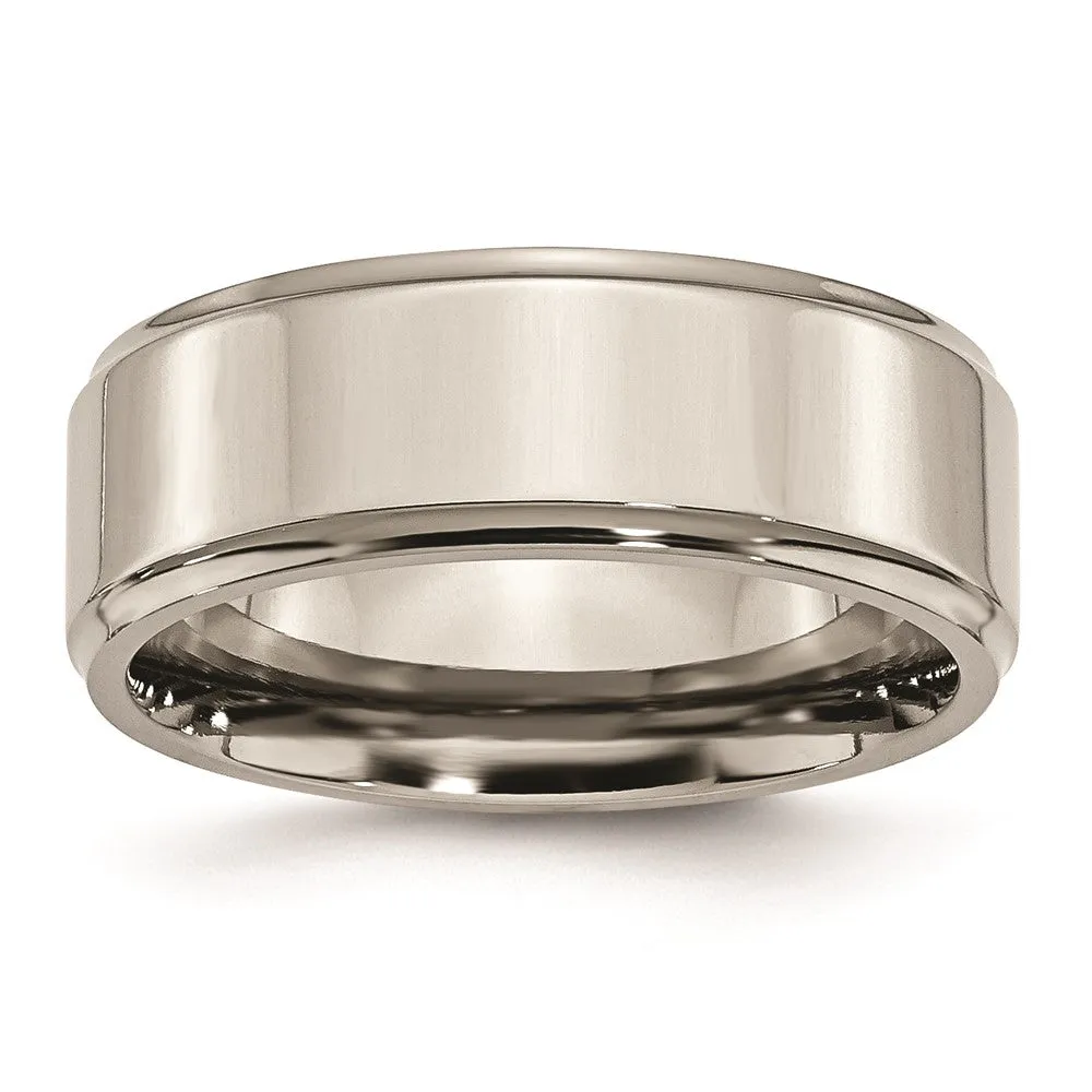 Titanium Polished 8mm Ridged Edge Band