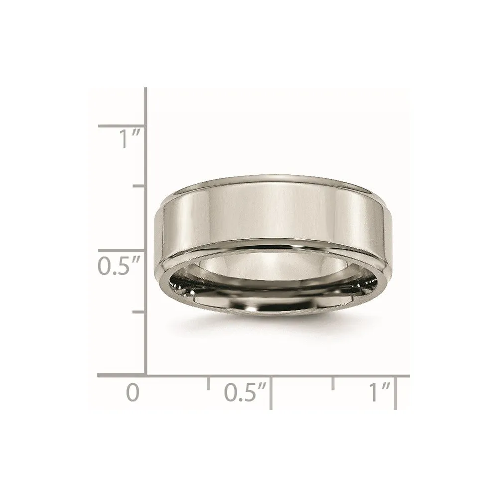 Titanium Polished 8mm Ridged Edge Band