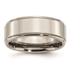 Titanium Polished 8mm Ridged Edge Band