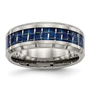 Titanium Polished w/Blue Carbon Fiber Inlay 8mm Beveled Edge Band