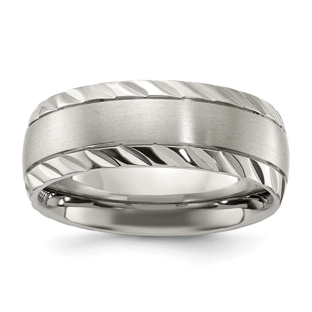 Titanium Polished w/Brushed Center & Grooved Edge 8mm Band