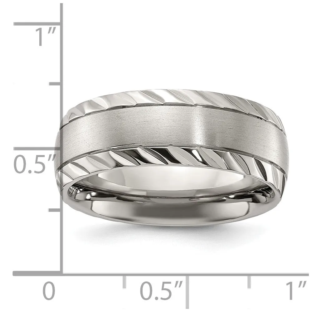Titanium Polished w/Brushed Center & Grooved Edge 8mm Band