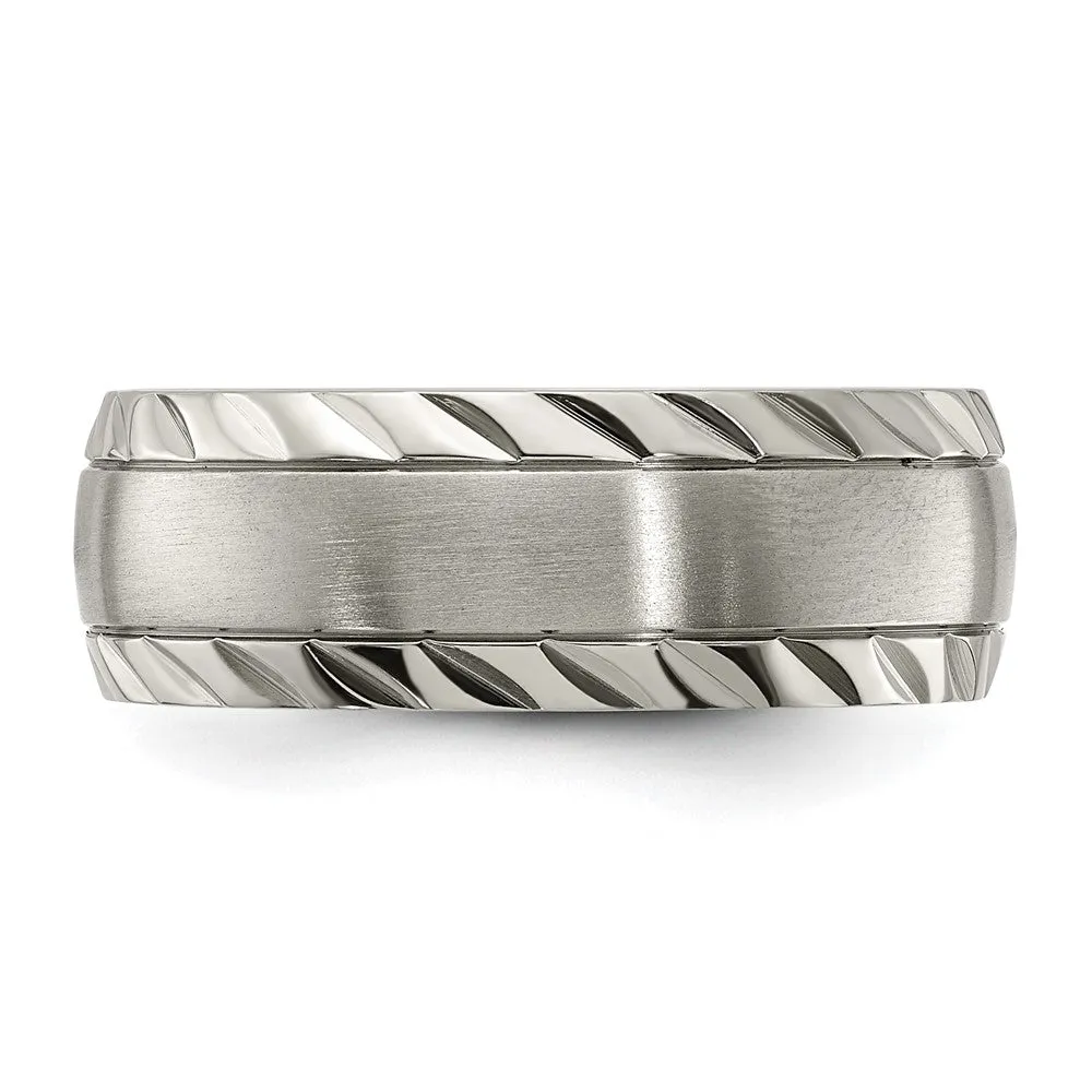 Titanium Polished w/Brushed Center & Grooved Edge 8mm Band