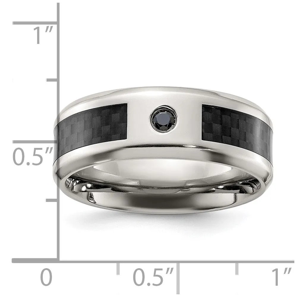 Titanium Polished with Black Carbon Fiber Inlay & CZ 8mm Band