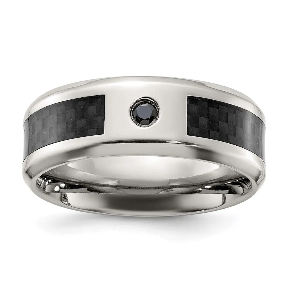 Titanium Polished with Black Carbon Fiber Inlay & CZ 8mm Band