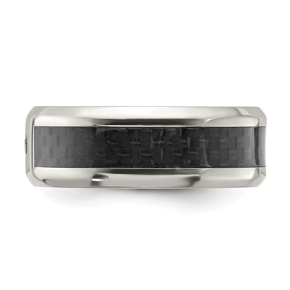 Titanium Polished with Black Carbon Fiber Inlay & CZ 8mm Band