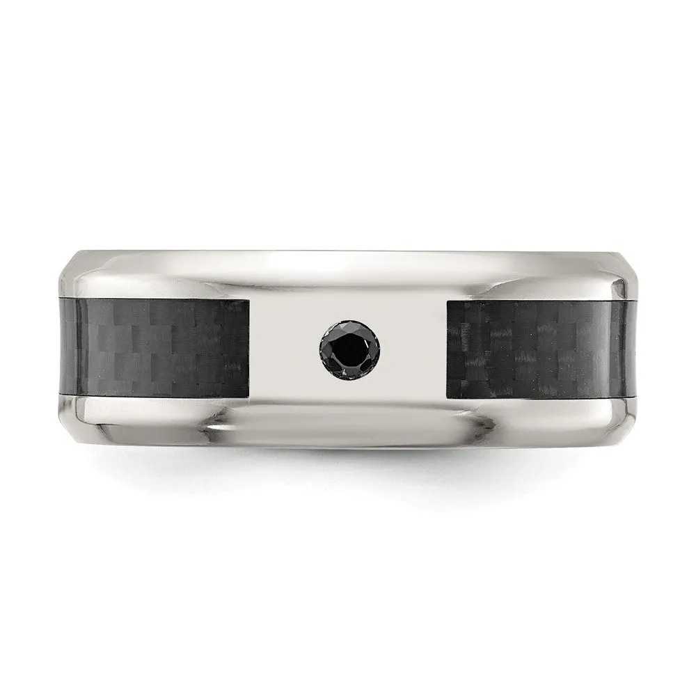 Titanium Polished with Black Carbon Fiber Inlay & CZ 8mm Band