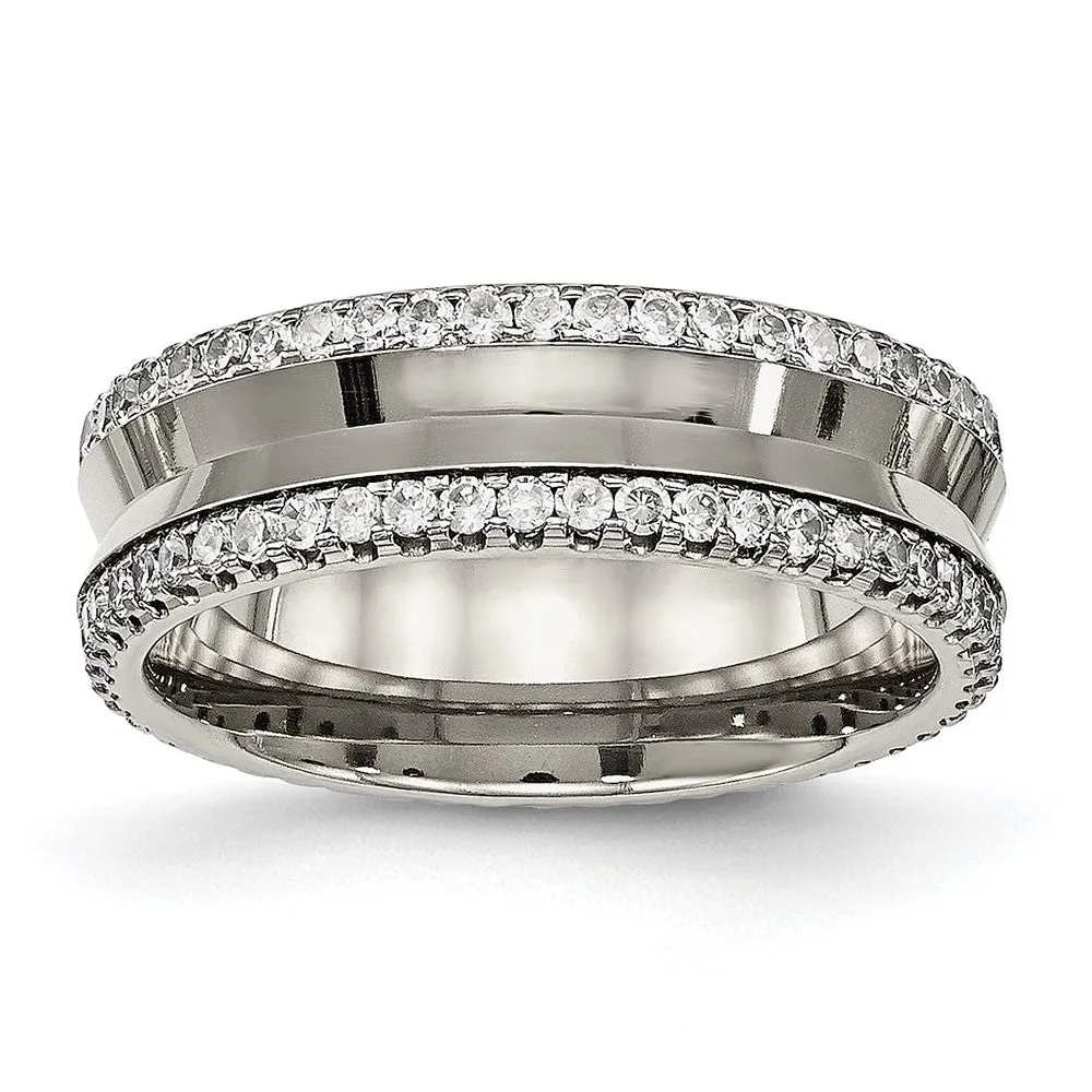 Titanium Polished with CZ 6.5mm Concave Band