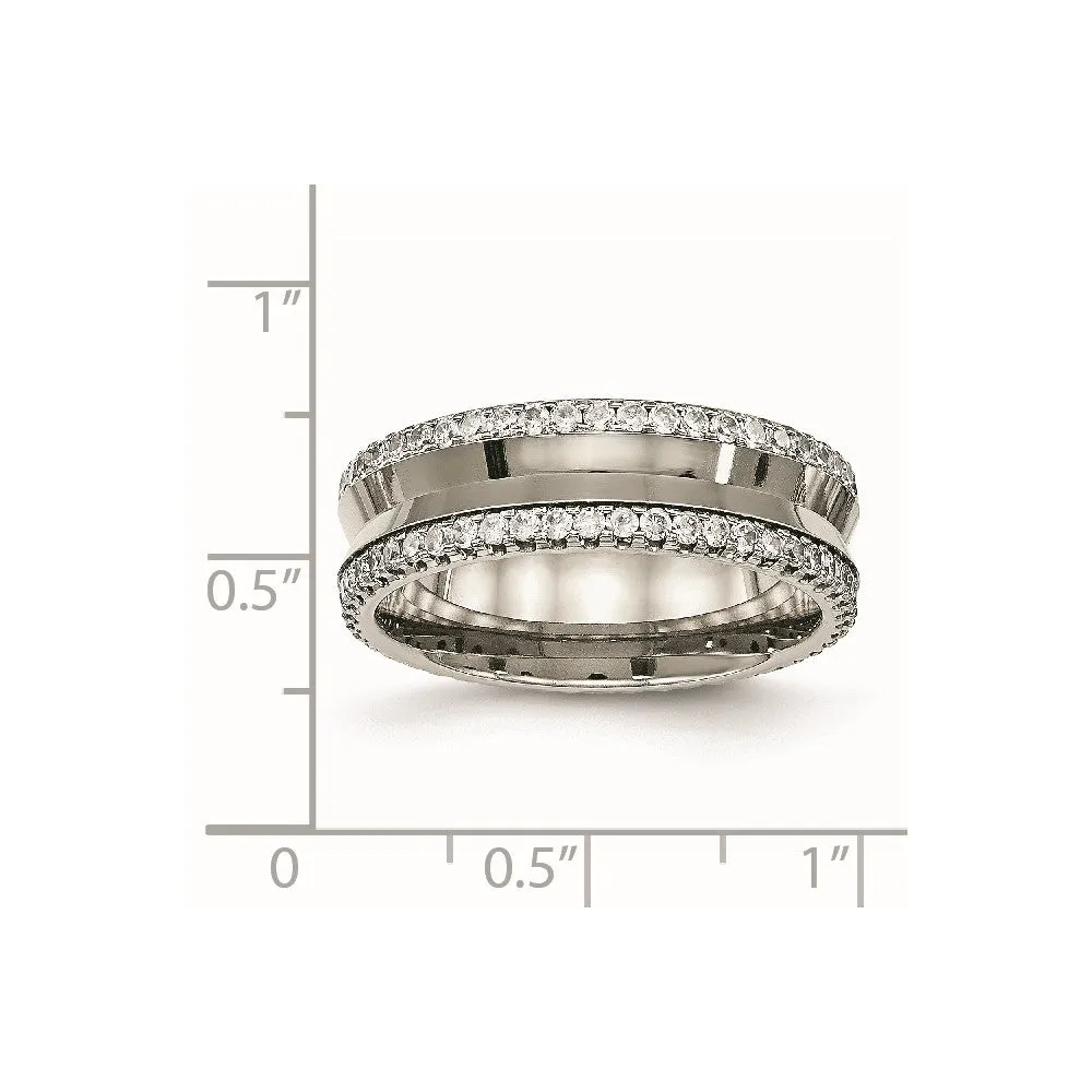 Titanium Polished with CZ 6.5mm Concave Band