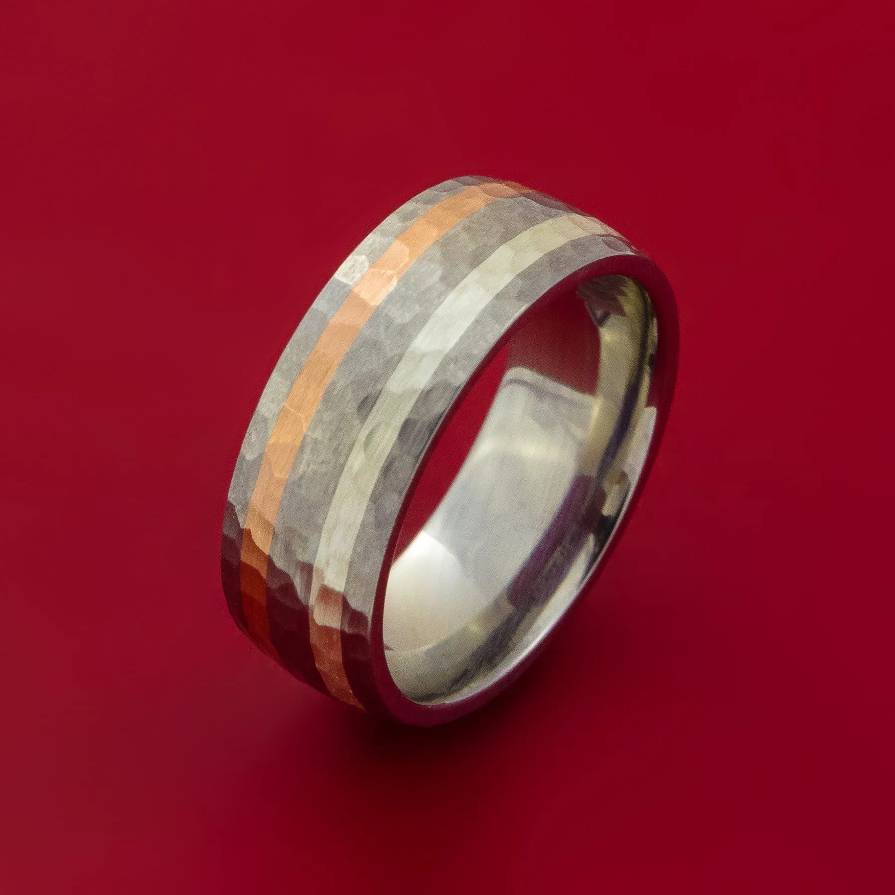 Titanium Ring with Copper and Silver Inlays Hammer Finish Custom Made Band